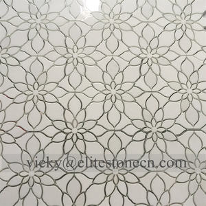 Mosaïque <span class=keywords><strong>de</strong></span> marbre Thassos blanc mélangé à du verre miroir argenté, motif <span class=keywords><strong>de</strong></span> champ <span class=keywords><strong>de</strong></span> marguerites, pour mur décoratif - Product Image 4