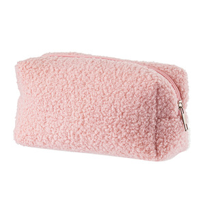 Sac de rangement pour articles de toilette, sac de voyage portable, organiseur de grande capacité, fermeture éclair, sac cosmétique carré en peluche, pochette à maquillage douce en peluche - Product Image 1
