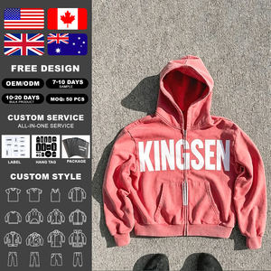 Custom Distressed Embroidery Heavyweight Cotton Fleece Hoodie Solid Zip-up Oversized Zipper Winter Style Hoodie - Product Image 2