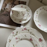 Vente en gros : Ensemble de vaisselle en céramique motif floral français, assiettes en céramique, compatibles lave-vaisselle, pour mariage