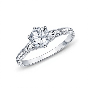 Bague de fiançailles semi-montée en platine personnalisée, style milgrain, inspirée du vintage, design de bijoux fins faits à la main, best-seller - Product Image 1
