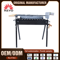 Barbecue de jardin extérieur en acier inoxydable noir à quatre pieds avec brochettes rotatives automatiques, grill à charbon de bois à hauteur réglable