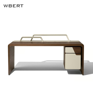 WBERT italiano grano de nogal Escritorio de oficina grande sillín cuero jefe estudio escritura escritorio de la computadora Material de madera duradero - Product Image 1