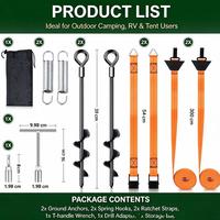 Kit d'ancrage au sol spiralé galvanisé à chaud, ensemble d'ancrage robuste pour vis de terre avec sangles à cliquet pour auvent de camping-car, tente, abri de voiture