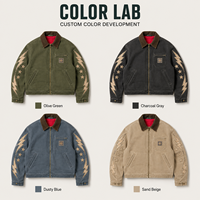 Veste décontractée pour homme avec logo personnalisé, en sergé de coton délavé, col en velours côtelé, fermeture éclair intégrale, poche poitrine avec appliqué, style workwear