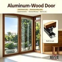 Porte vitrée large à hauteur totale, à cadre en aluminium personnalisé, à grain de bois, à haute efficacité thermique, pour balcon, chambre, cour