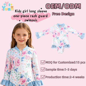 Trajes de Baño de Manga Larga para Niñas, Traje de Baño de Una Pieza con Cierre, Protección Solar UPF 50+, Estampados Personalizados de Flores, Ropa de Natación para Niñas Pequeñas - Product Image 1