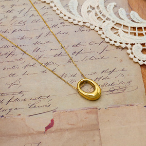 Stainless Steel Gold Circle Necklace Geometric Pendant Clavicle Chain Minimalist Luxury Style - Product Image 1
