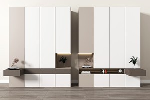 Armadio con porta scorrevole in stile Corona con finitura bicolore, interni illuminati a LED e portaoggetti personalizzati, centrotavola camera da letto moderna - Product Image 5