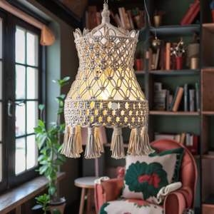 โป๊ะโคมผ้าฝ้ายเชือกทอมือสไตล์โบโฮ - Product Image 1