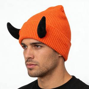 HZM-61223 Bonnet en tricot à cornes de démon pour adulte, bonnet original pour femmes et hommes, bonnet à cornes de démon, bonnet d'hiver chaud, bonnet hip-hop - Product Image 3