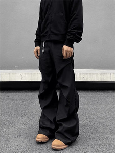 <span class=keywords><strong>Kisko</strong></span>, pantalones vaqueros negros de cimitarra para hombre, estilo americano, paracaidistas plisados, cargo, informal, de cintura media para otoño - Product Image 3