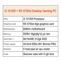 Nouvel ordinateur de jeu I3 10100f avec GPU RX 5700XT 8 Go, 16 Go de RAM DDR4, SSD 512 Go, Windows 10, ordinateur de bureau 650 W