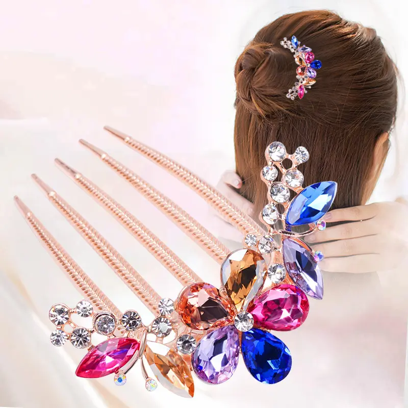 TC Fashion Hochwertige Hochs teck frisur Fünf-Zahn-Haarkamm Blume Luxus Bunte Strass Perle Braut Hochzeit Haarschmuck