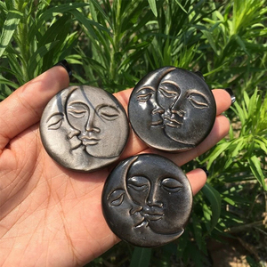 Vente en gros de cristaux naturels en obsidienne argentée sculptés Soleil et Lune, minéraux de guérison Reiki pour la décoration intérieure, cadeau minéral - Product Image 2
