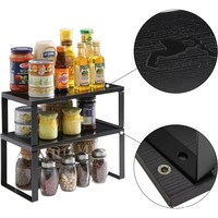 Lot de 2 étagères de rangement empilables en bambou extensibles pour comptoir de cuisine, organisateur de comptoir, support à épices