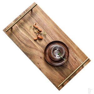 Acacia Wood Serving <b>Tray</b> With Copper Handle For Salad Steak Dessert Breakfast Fruit <b>Tea</b> Coffee Hotel Use - Product Image 4