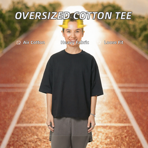เสื้อยืดโอเวอร์ไซส์สีดำ ผ้าฝ้าย แขนสั้น คอกลม ทรงหลวม สไตล์ลำลอง สีพื้น ผ้าเจอร์ซีย์ถัก ย้อมสีเรียบ - Product Image 2