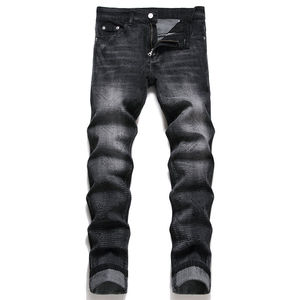 Jeans droits pour hommes, de qualité supérieure, ajustés et respirants, en denim décontracté, couleur unie, délavage moyen, taille mi-haute, vente en gros - Product Image 2