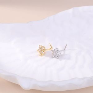 Mode clair CZ nez goujons pour femmes fille en forme de L nez broche flocon de neige or argent couleur nez Piercing bijoux en gros - Product Image 6