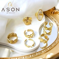 Anneaux ouverts en acier inoxydable plaqué or 18 carats de la marque Ason Jewelry, vente en gros, anneaux uniques réglables