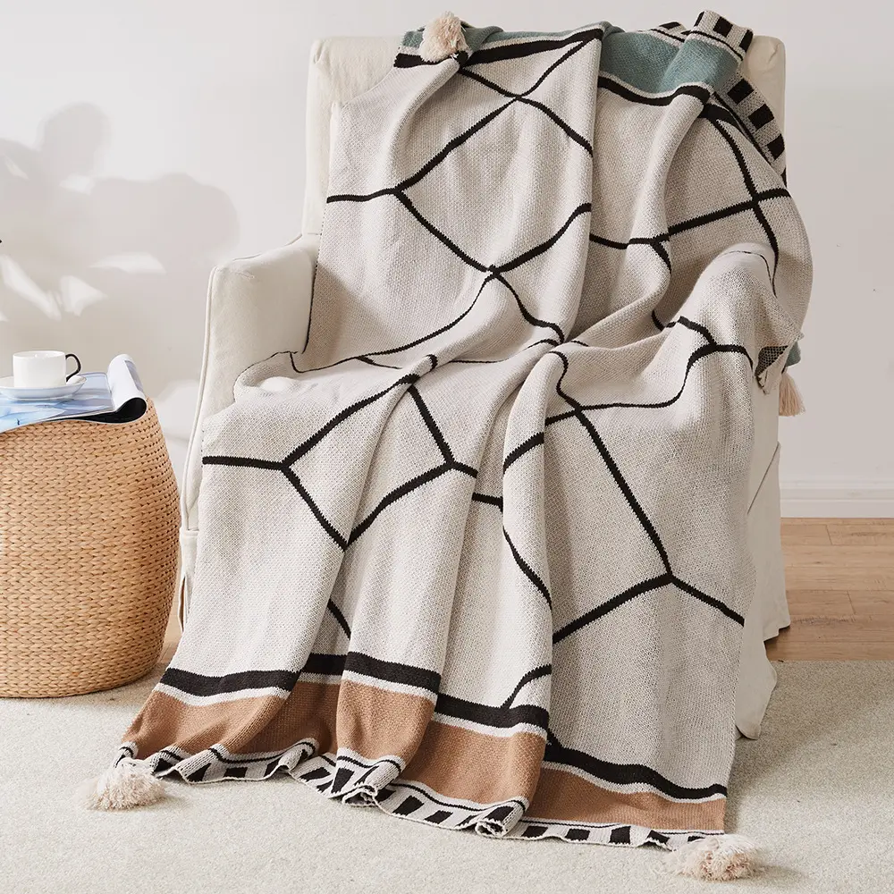 Nordic Throw Custom Organic Cotton Knitted Throws Bulk Wholesale Woven Bohemian Throws Blankets