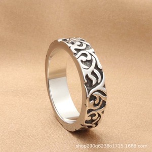 Men's Titanium Steel Floral <b>Ring</b> Retro <b>Silver</b> <b>Plain</b> Inlay Gift Jewelry - Product Image 3