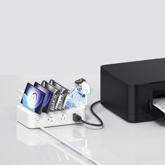 Custom logo 6 Port Type c Usb Smart Charger Station Ac Output Multi Tablet Phone Laptop Charging Station for Multiple Devices
