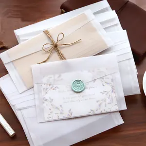 Envelopes transparentes luxuosos personalizados para presente de casamento, papel glassine, para presente de agradecimento, para convite