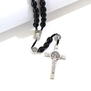 Деревянные католические четки Komi, цепочки с кулоном в виде креста, Иисуса Христа, плетеные веревочные ожерелья, оптовая продажа