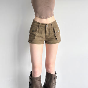 <b>Women</b> <b>Khaki</b> Denim <b>Shorts</b>, Old Money Style Utility <b>Cargo</b> <b>Short</b> Pants, Slim Fit Fashion Streetwear Pocket Casual <b>Shorts</b> - Product Image 4