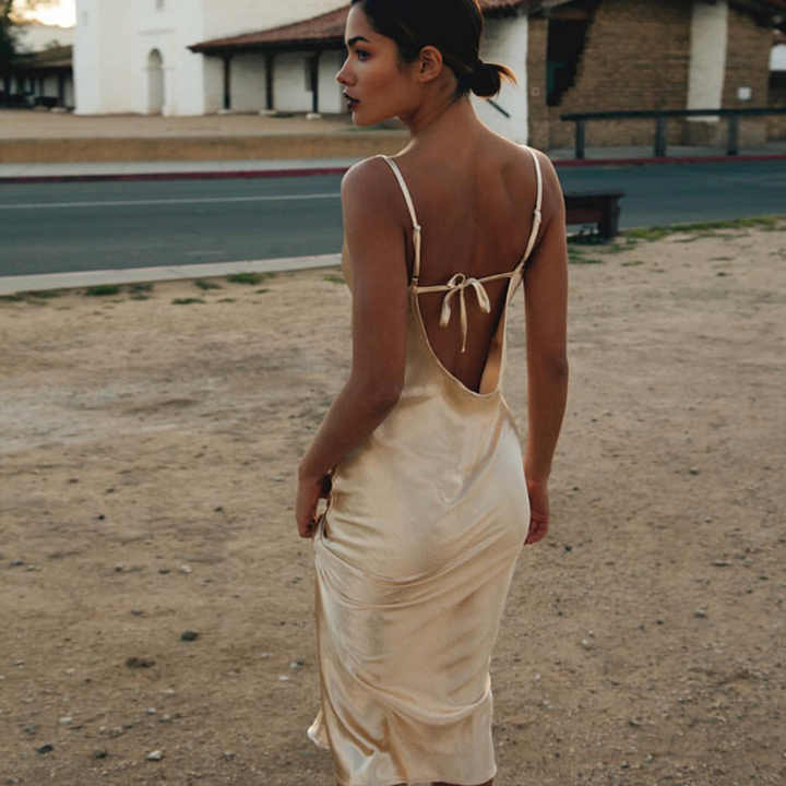Shine Satin Silk Backless Long Dress Women Summer Sleeveless Gown Flare  Elegant High Waist Dresses Clothing| Alibaba.com