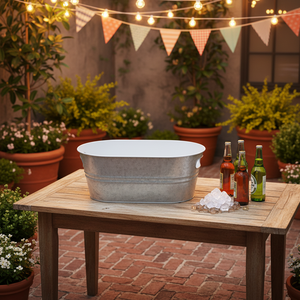 Large White <strong>Galvanized</strong> Metal Oval Eco-Friendly Bucket Party Drink Towel <strong>Tub</strong> - Product Image 1