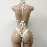 Haut de Bikini Personnalisé OEM pour Femmes avec Strass AB, String Chaîne Argentée Exotique, Tenues de Danse Sexy pour Club de Danse