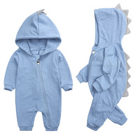 Pyjama en coton pour enfants, combinaison à capuche, vêtement mignon, bébé, dinosaure, manches longues, fermeture éclair, 0-18M,