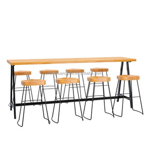 Bàn ghế quầy <span class=keywords><strong>bar</strong></span> gỗ nguyên khối kiểu Mỹ, quán cà phê, quán trà sữa, bàn cao đặt cạnh cửa sổ, bàn dài tự nhiên, kiểu giản dị - Product Image 6