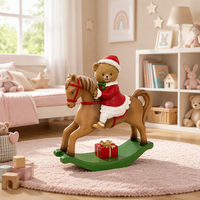 Figurines d'ours de Noël montés sur cheval à bascule, lot de 2, en résine peinte à la main, avec boîte cadeau, décoration de table pour la maison et la chambre d'enfants