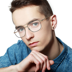 Occhiali firmati di fascia alta blu taglio a raggi blu uomini d'affari elasticità cerniera doppia barra ovale blu argento in 2025 ottico inossidabile - Product Image 1