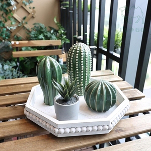 White Wood Beaded <b>Potted</b> <b>Succulent</b> Plant Holder Candy Custom Jewelry Display Stand Desk Storage Organizer - Product Image 2