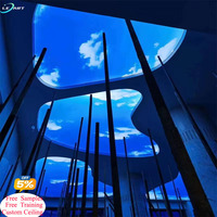 Tuiles en bois de Foshan, matériaux de construction décoratifs d'intérieur, faux puits de lumière moderne, lumière LED, ciel bleu, plafond