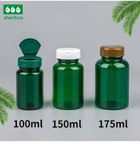 Flacon en plastique transparent vert de qualité pharmaceutique en PET avec bouchon à vis et design sérigraphié