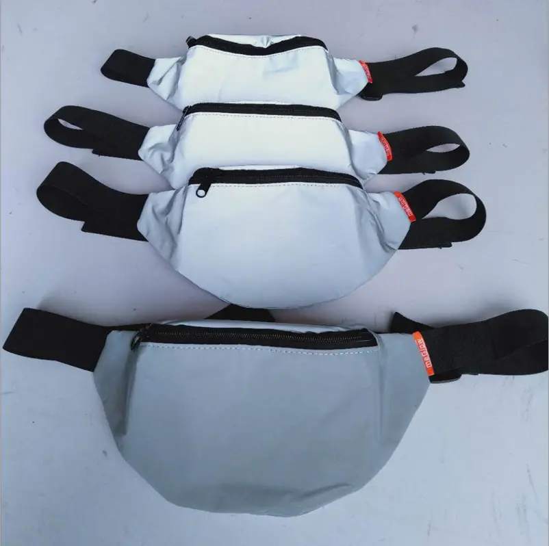 Toptan yansıtıcı gümüş gri spor güvenlik su geçirmez unisex cep bel çantası bireysel çekik omuz yansıtıcı fanny paketi