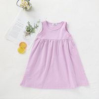 Robes d'Été pour Bébé Fille, Robe Smockée sans Manches Coton Couleur Unie Coupe A-line