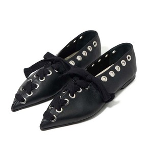 Big Size 44 Women Flat <b>Heels</b> Sandals Front Cross Lace up Ballet Shoes Pointed Toe Office Lady Metal Circles Decor Pumps - Product Image 5