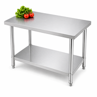 Plan de travail professionnel en acier inoxydable 304 201 robuste avec étagère inférieure, table de travail commerciale pour cuisine d'hôtel