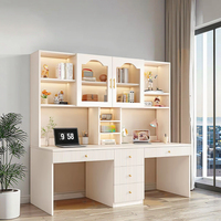 Ensemble de bureau intégré moderne de luxe en bois massif double étagère de bureau pour la maison étudiant écriture ordinateur de bureau utilisation avec lumière