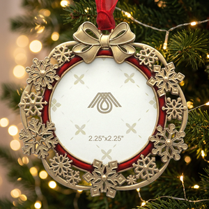 Round Metal <b>Christmas</b> Ornament with Snowflake Design 2.25x2.25 Inch Red and champagne Finish Traditional Style Indoor Decor - Product Image 2