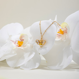 Stainless Steel <b>Bee</b> Pendant Necklace With Zircon Insect Design For Women <b>Gift</b> Jewelry - Product Image 4
