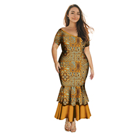 Robe polynésienne à col en V et queue de poisson, grande taille, pour femmes, vêtements de fête, motif hibiscus hawaïen, robes samoanes pour femmes
