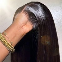 Peluca de Cabello Humano Liso Natural Brasileño, Peluca Frontal de Encaje HD 13x4 Pre-Pluck, Peluca de Cabello Humano Natural Camboyano para Mujeres Negras